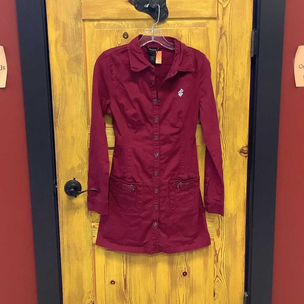 Rocawear Burgundy Long Sleeve Button-Front Dress